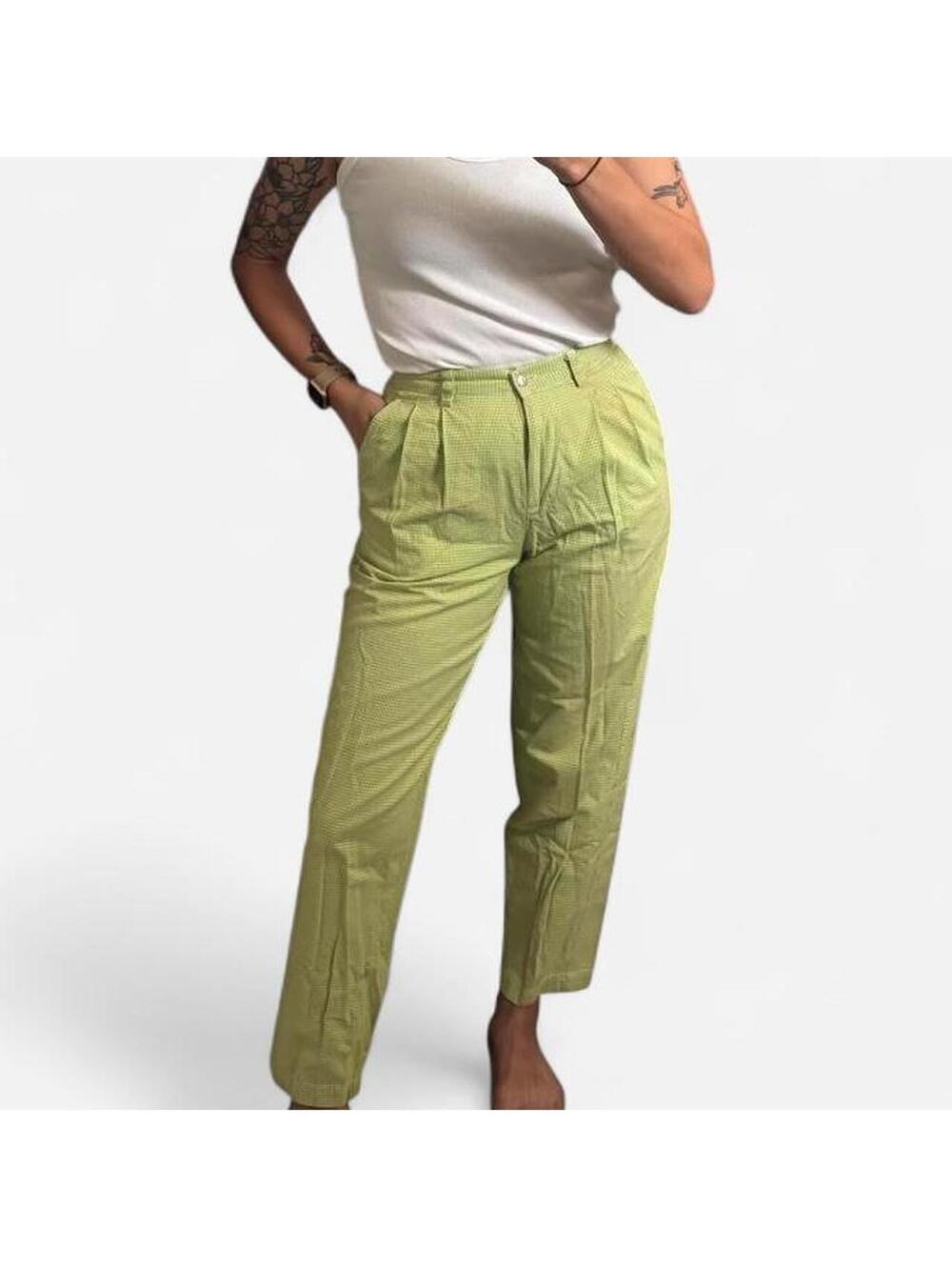 Light Green Cotton Gingham Pants